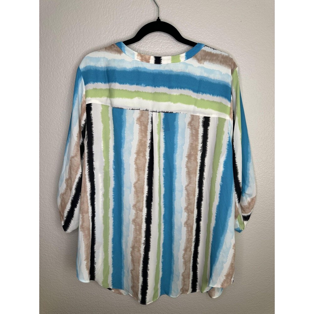 NEW Worthington Woman Shirt Womens 2X Blue Green Sophia Stripe 3/4 Sleeve V Neck - Picture 7 of 7